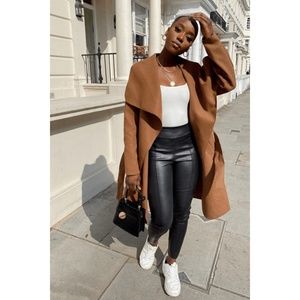 Brown Belted Duster Coat | Oversized Waterfall Collar Jacket